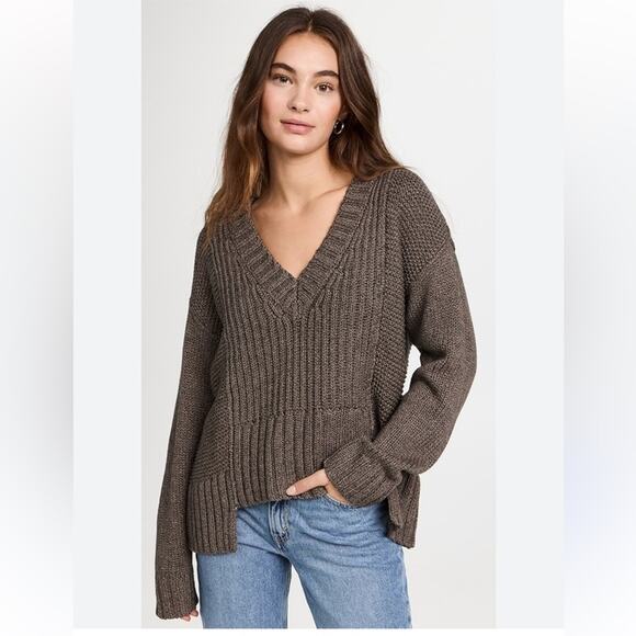 PISTOLA Drea Rib Knit V-Neck Cotton Chunky Sweater Green Gray Size M - Picture 1 of 5